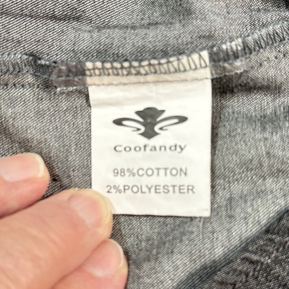 COOFANDY Men's Black Chambray Button Up Shirt Small Deco Arm Trim Casual NEW - Picture 11 of 16